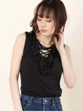 NEW GUESS Black Ruffled Strappy  Sleeveless  V Neck KNIT BodySuit Top SZ M